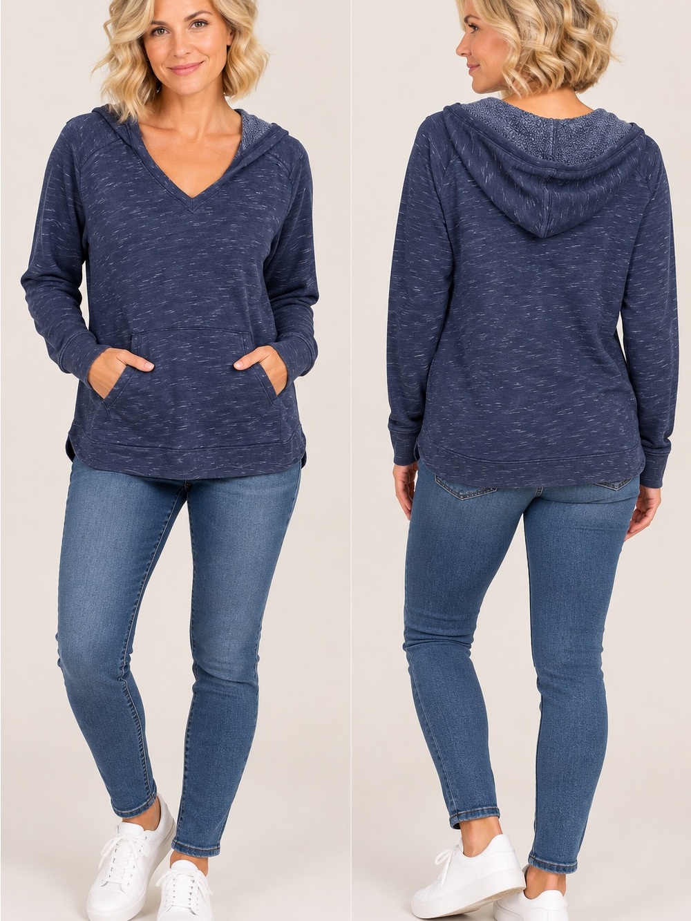& Other Stories Navy V-Neck Hooded Pullover